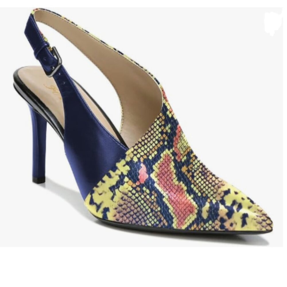 FOWT Yellow Snakeskin Slingback Buckle Strap Pointed Toe High Heels Pump